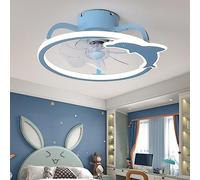 ZBZFGE Children's Room Ceiling Fan Lamp with Light Remote Control to Adjust The 3-Speed Color Temperature Fan Chandelier,Hanging Light(Blue)