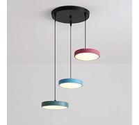 ZBZFGE Colored Metal 3-Light Ceiling Hanging Light Round Acrylic Shade Pendant Lamp Three-Color Dimming Semi-Embedded Suspended Chandelier Height Adjustable Living Room Cafe(Others)
