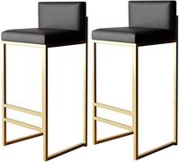 ZBZFGE Counter Height 26/30" with Low Back Industrial Synthetic Leather Upholstered Barstools Bar Chairs Island Stools Support 330LBS, Iron Frame (Black-2ps,65cm)