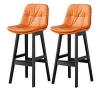 ZBZFGE Counter Height Backrest Barstools, Synthetic Leather Upholstered Kitchen Bar Stool Bar Chairs with Wood Legs (Kitchen Island Dining Room) (Orange-2ps,61cm/24in)