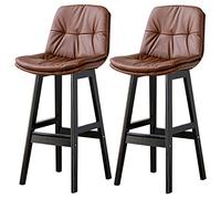ZBZFGE Counter Height Backrest Barstools, Synthetic Leather Upholstered Kitchen Bar Stool Bar Chairs with Wood Legs (Kitchen Island Dining Room) (Brown-2ps,61cm/24in)