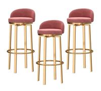 ZBZFGE Counter Height Bar Set of Upholstered Velvet Swivel Barstools with Backrest & Footrests, Nordic Light Luxury Comfortable Kitchen Island Stools (Pink,65cm(25.6''))