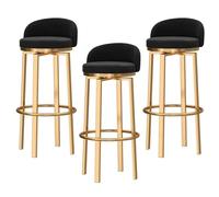 ZBZFGE Counter Height Bar Set of Upholstered Velvet Swivel Barstools with Backrest & Footrests, Nordic Light Luxury Comfortable Kitchen Island Stools (Black,75cm(29.5''))