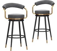 ZBZFGE Counter Height Bar Stools Set of 2 Velvet Swivel Barstools with Back and Metal Legs Upholstered Stool Chairs for Home/Kitchen Island Restaurant (Grey,75cm)