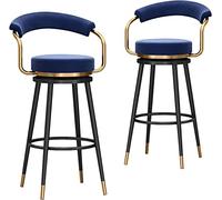 ZBZFGE Counter Height Bar Stools Set of 2 Velvet Swivel Barstools with Back and Metal Legs Upholstered Stool Chairs for Home/Kitchen Island Restaurant (Blue,65cm)