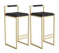 ZBZFGE Counter Height Bar Stools Set of 2, Velvet Upholstered Barstools, Breakfast Dining Chairs, Bar Chairs with Hollow Backrest for Pub, Cafe (Black,65cm/25.6'')