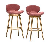 ZBZFGE Counter Height Set of 2, Comfortable Velvet Upholstered Breakfast Stools with Back Bar Chairs for Kitchen Island/Restaurant/Pub (Pink,Gold Leg 65cm)