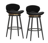 ZBZFGE Counter Height Set of 2, Comfortable Velvet Upholstered Breakfast Stools with Back Bar Chairs for Kitchen Island/Restaurant/Pub (Black,Black Leg 75cm)