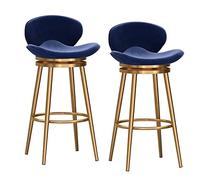 ZBZFGE Counter Height Set of 2, Comfortable Velvet Upholstered Breakfast Stools with Back Bar Chairs for Kitchen Island/Restaurant/Pub (Blue,Gold Leg 65cm)
