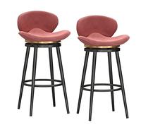 ZBZFGE Counter Height Set of 2, Comfortable Velvet Upholstered Breakfast Stools with Back Bar Chairs for Kitchen Island/Restaurant/Pub (Pink,Black Leg 65cm)