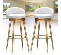 ZBZFGE Counter Height Stools Bar Stools Set of 2 Swivel Counter Height Barstools with Back and Footrest, Luxury Velvet Bar Chairs Kitchen Breakfast Island Stool (White,75cm)