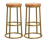 ZBZFGE Counter Height Stools Round Bar Stools Set of 2 Industrial Counter Height Bar Chairs, Breakfast Dining Chair with Solid Wood Seat, Wrought Iron Legs and Footrest (B,75cm/29.5'')