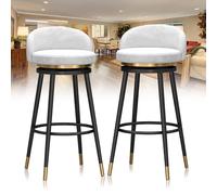 ZBZFGE Counter Height Stools Set of 2 Bar Stool ° Rotating Barstools, Velvet Upholstered Height Stool, Kitchen Island Dining Chairs, Low Backrest, Round Footrest (White,65cm)