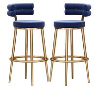 ZBZFGE Counter Height Stools Set of 2 Bar Stools Counter High Bar Chairs, Velvet Thick Padded Kitchen Island Stool, Gold Legs Barstools with Low Backrest for Breakfast, Bistro (Blue,75cm(29.5''))