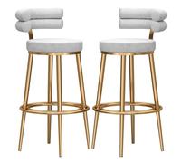 ZBZFGE Counter Height Stools Set of 2 Bar Stools Counter High Bar Chairs, Velvet Thick Padded Kitchen Island Stool, Gold Legs Barstools with Low Backrest for Breakfast, Bistro (White,75cm(29.5''))