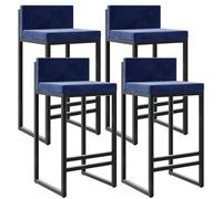 ZBZFGE Counter Height Stools Velvet Bar Stools Counter Height Stools with Back Footrest for Kitchen Metal Barstools Upholstered Bar Chairs Island Stools- 2Pcs 65cm Sitting Height (Blue 4pcs,75cm)