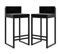 ZBZFGE Counter Height Stools Velvet Bar Stools Counter Height Stools with Back Footrest for Kitchen Metal Barstools Upholstered Bar Chairs Island Stools- 2Pcs 65cm Sitting Height (Black 2pcs,65cm)