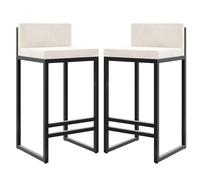 ZBZFGE Counter Height Stools Velvet Bar Stools Counter Height Stools with Back Footrest for Kitchen Metal Barstools Upholstered Bar Chairs Island Stools- 2Pcs 65cm Sitting Height (White 2pcs,65cm)