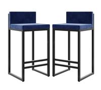 ZBZFGE Counter Height Stools Velvet Bar Stools Counter Height Stools with Back Footrest for Kitchen Metal Barstools Upholstered Bar Chairs Island Stools- 2Pcs 65cm Sitting Height (Blue 2pcs,75cm)