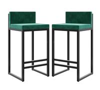 ZBZFGE Counter Height Stools Velvet Bar Stools Counter Height Stools with Back Footrest for Kitchen Metal Barstools Upholstered Bar Chairs Island Stools- 2Pcs 65cm Sitting Height (Green 2pcs,65cm)