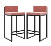 ZBZFGE Counter Height Stools Velvet Bar Stools Counter Height Stools with Back Footrest for Kitchen Metal Barstools Upholstered Bar Chairs Island Stools- 2Pcs 65cm Sitting Height (Pink 2pcs,65cm)