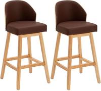 ZBZFGE Counter Height Stools with Back and Wood Leg Upholstered Bar Chairs Barstools for Dining Room Kitchen Cafe Island (Brown-2ps,71cm)