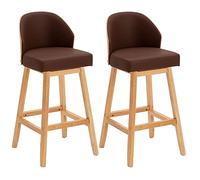 ZBZFGE Counter Height Stools with Back and Wood Leg Upholstered Bar Chairs Barstools for Dining Room Kitchen Cafe Island (Brown-2ps,71cm/28in)