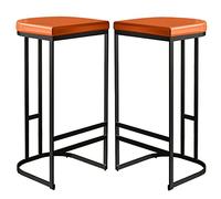 ZBZFGE Counter Stools PU Leather Upholstered Bar 26/30in Kitchen Island Pub Coffee Dinning Stool with Metal Leg and Footrest (Orange 2ps,75cm/30in)