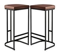 ZBZFGE Counter Stools PU Leather Upholstered Bar Stool 26/30in Kitchen Island Pub Coffee Dinning Stool with Metal Leg and Footrest (Brown 2ps,65cm/26in)