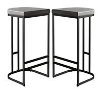 ZBZFGE Counter Stools PU Leather Upholstered Bar Stool 26/30in Kitchen Island Pub Coffee Dinning Stool with Metal Leg and Footrest (Gray 2ps,65cm/26in)