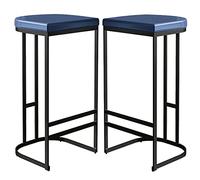 ZBZFGE Counter Stools PU Leather Upholstered Bar Stool 26/30in Kitchen Island Pub Coffee Dinning Stool with Metal Leg and Footrest (Blue 2ps,65cm/26in)