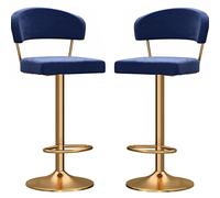 ZBZFGE Counter Stools, Upholstered Velvet Barstools Back, ° Swivel Bar Chairs with Metal Leg and Footrest, Adjustable Height, Kitchens Island Breakfast (Blue-2ps,60cm/23.6in)