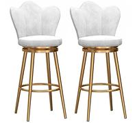 ZBZFGE Counter Swivel Set of 2 Velvet Upholstered Breakfast with Gold Metal Legs and Footrest, Tall Stools for Kitchen, Island, Bar, Pub (White,75cm)