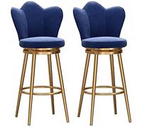 ZBZFGE Counter Swivel Set of 2 Velvet Upholstered Breakfast with Gold Metal Legs and Footrest, Tall Stools for Kitchen, Island, Bar, Pub (Blue,75cm)