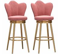 ZBZFGE Counter Swivel Set of 2 Velvet Upholstered Breakfast with Gold Metal Legs and Footrest, Tall Stools for Kitchen, Island, Bar, Pub (Pink,65cm)