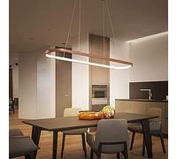ZBZFGE Dining Table Oval Office Minimalist Ring Height Adjustable Pendant Lamp with Remote Control Dimmable Ceiling Light,Brown-L90cm