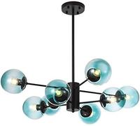 ZBZFGE DNA Chandelier Magic Bean Molecular Light Mid-Century Glass Globes Sputnik Pendant Lamp for Kitchen Island Living Bedroom Dining Room, Base, 8 Lights,Hanging Light(Blue,8-Light)