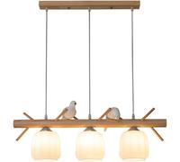 ZBZFGE Farmhouse Chandelier Frosted Milk Glass 3-Lights Nordic Birds Vintage Wood Long Strip Ceiling Hanging Lamp Rustic Linear Light for Dining Room Table Restaurant/Pumpkin Shade