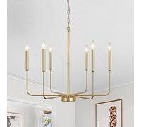 ZBZFGE Farmhouse Dining 6 Lights Chandelier Light Fixture Adjustable Height,Hanging Candle Pendant Lighting for Kitchen Island Living Room Bedroom Foyer