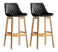ZBZFGE Faux Leather Counter Stools Farmhouse Barstool Kitchen Island Bar High Chair with Wood Legs and Footrest, Easy Assembly, Support 330LBS (Black-2ps,61cm/24in)