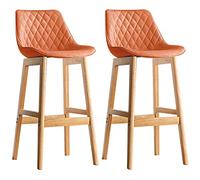 ZBZFGE Faux Leather Counter Stools Farmhouse Barstool Kitchen Island Bar High Chair with Wood Legs and Footrest, Easy Assembly, Support 330LBS (Orange-2ps,61cm/24in)