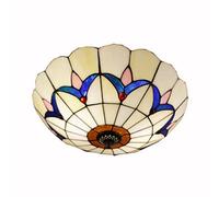 ZBZFGE Flush Mount Light Fixtures with Handcrafted Stained Glass Lampshades Traditional Vintage Inverted Ceiling Lamp for Living Room Bedroom Hotel,10inch