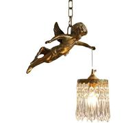 ZBZFGE French Style All Bronze Angel Chandelier Light Fixture,Brass Finish Hanging Lights Compatible with Kitchen,Bedroom Bedside Crystal Lamp,Chandelier