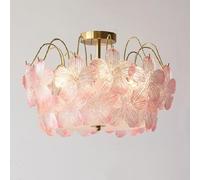 ZBZFGE Glass Flower Girls Bedroom Nordic Kids Close to Ceiling Light Fixtures Blue Pink Crystal Semi Flush Mount Drum Chandelier for Bathroom Kitchen Dining Room Table/Pink