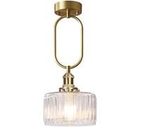 ZBZFGE Glass Single Head Bedside Light Mid Century Minimalist Transparent Dining-Table Hanging Lamp Nordic Creativity Brushed Brass Small Chandelier Home Decoration for Living Room