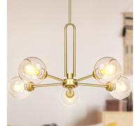 ZBZFGE Globe Chandelier Pendant Lighting, Gold Large Semi-Flush Ceiling with Clear Glass, Dining Light Fixture for Room