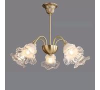 ZBZFGE Hand Blown Glass Flower Chandelier Light Fixture Vintaged Farmhouse Ceiling Lamp Nordic Milk Floral for Girls Bedroom Dining Table Living Room Foyer/5 Lights