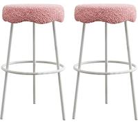 ZBZFGE Height Bar Stools, Lambsca Upholstered Bartools, 26/30“ Kitchen Tall Stool with Metal Leg and Footrest, Kitchens Counter Island Breakfast (Pink-2ps,65cm)