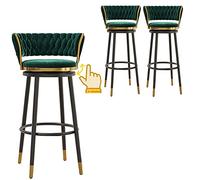 ZBZFGE Height Velvet Upholstered Barstools, 26/30 Inch Counter with Degree Swivel Seat Top, Home Kitchen Dining Room Tall Bar Stools, 3ps (Green,25.6in/65cm)