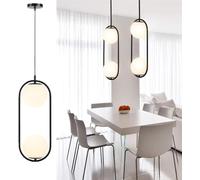 ZBZFGE Hua Qiang 2-Lights Mid Century Pendant Light Matte Black Ceiling Hanging Fixture with White Globe Glass Lampshade for Kitchen Island Dining Room Bedroom